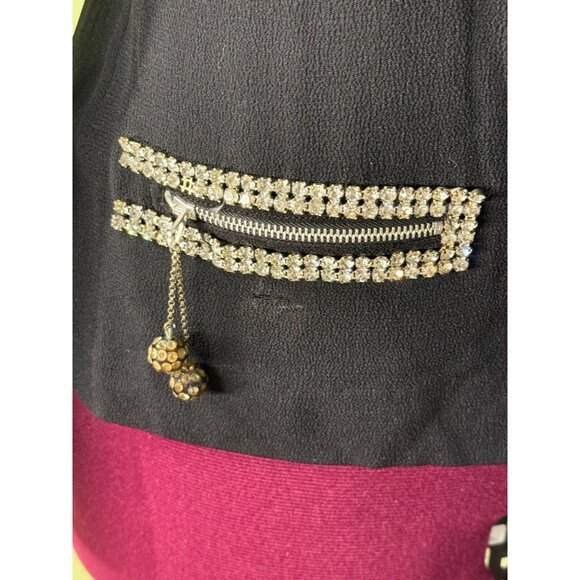 Vintage 1930s Black Crepe Top Blouse Rhinestone Embellished Size S - Picture 13 of 16